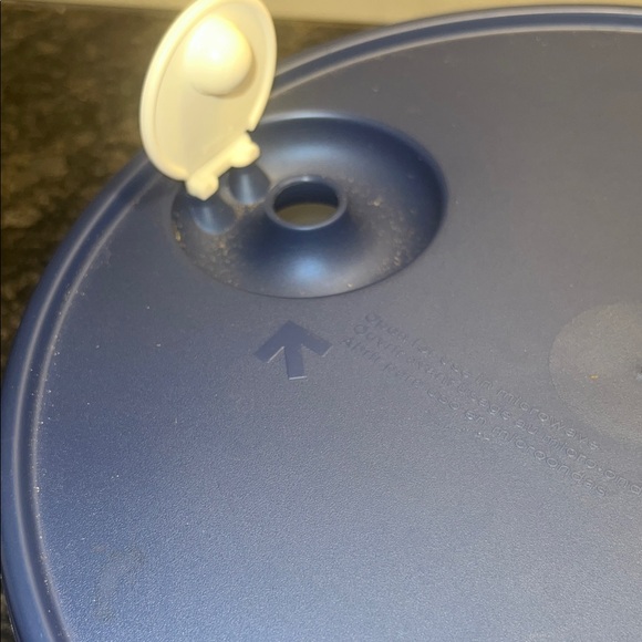 Tupperware Crystal Wave Blue Steamer dish. with White Vent microwave. 10-11”. - Picture 2 of 3